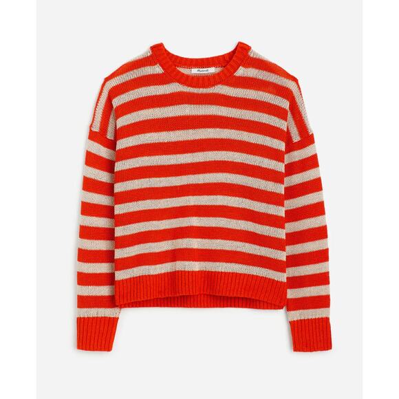 Madewell Linen Drop Shoulder Sweater Bright Flame Striped Nautical Small - Picture 4 of 14